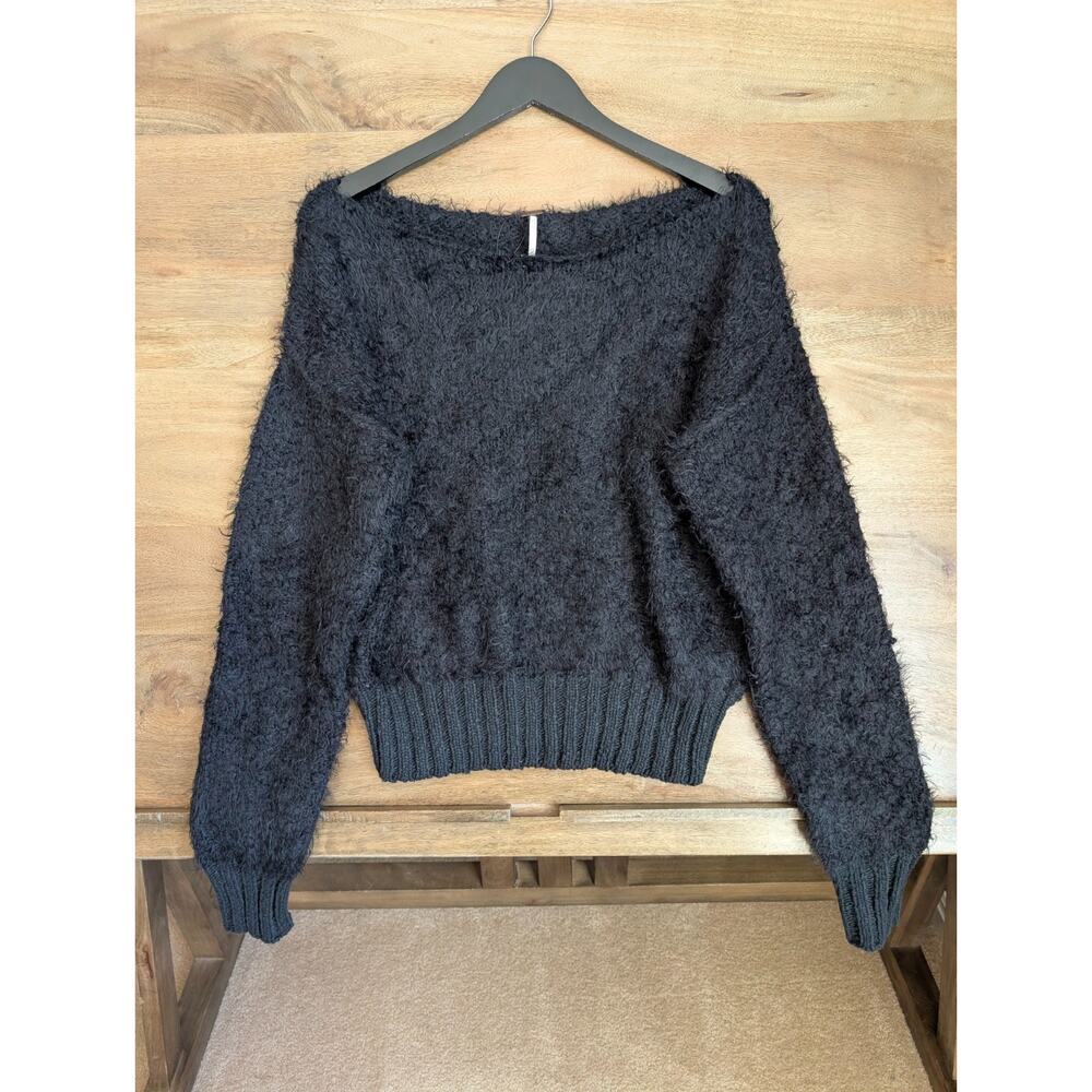 Free People Sweater Womens XS Black Shag Shaggy Fur Mohair Knitwear Pullover NWT